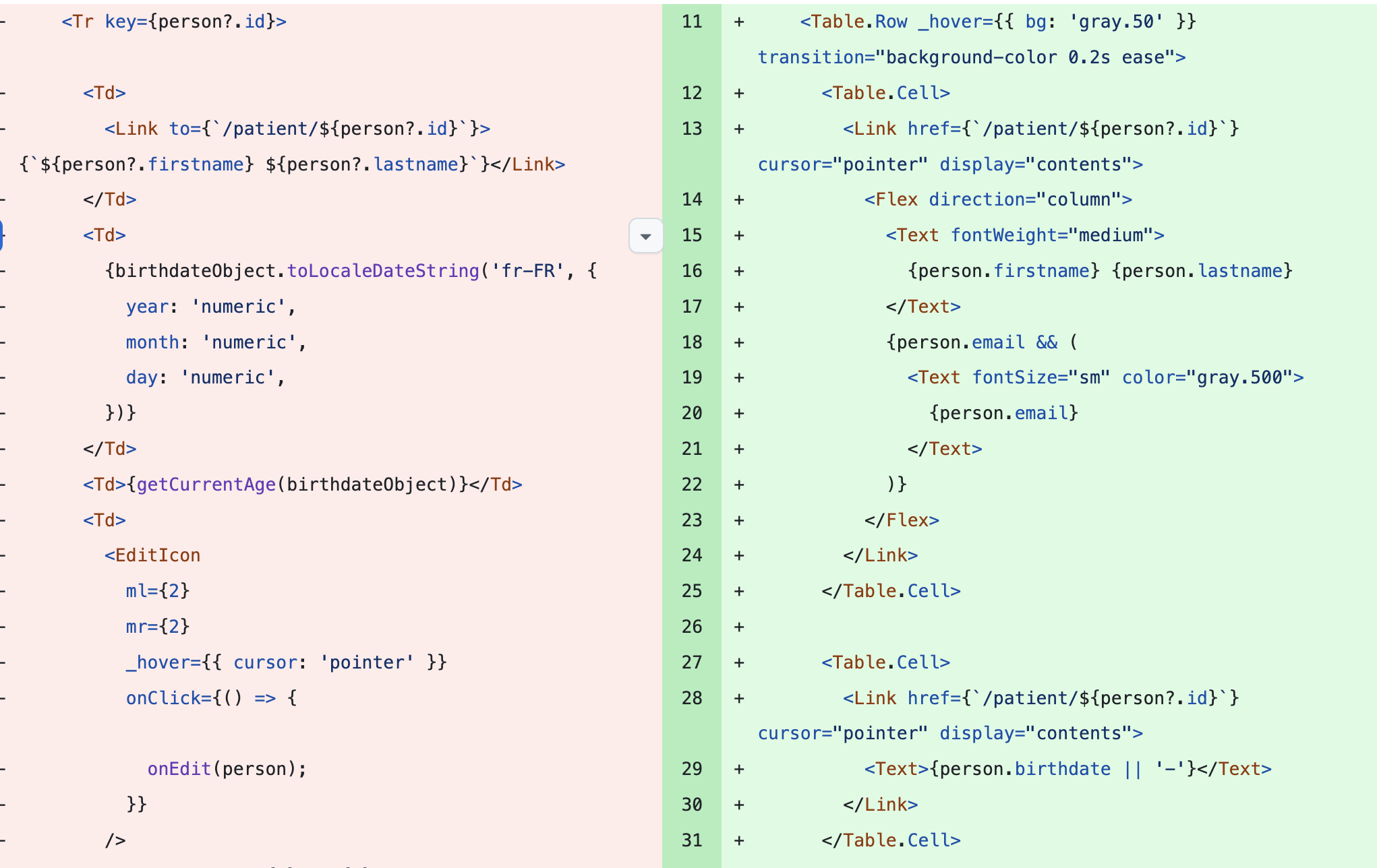 Git Diff sur un tableau